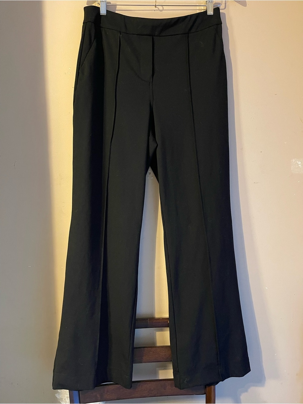 Zac & Rachel Black Pintuck Front Wide Leg Flare Pull On Dress Pants Size M